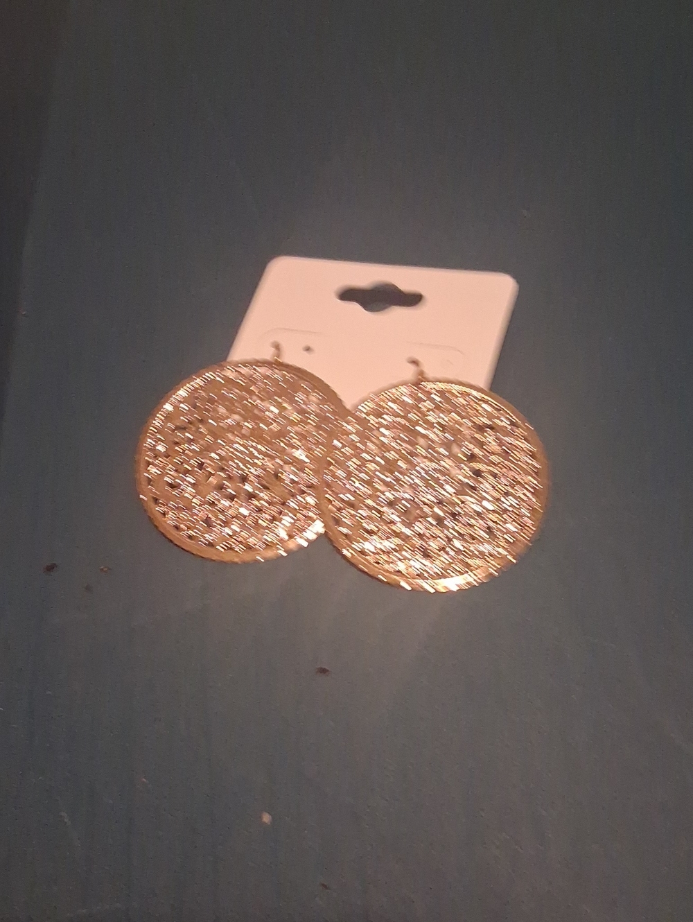 Round Glitter Disc Drop Earrings - Gold
